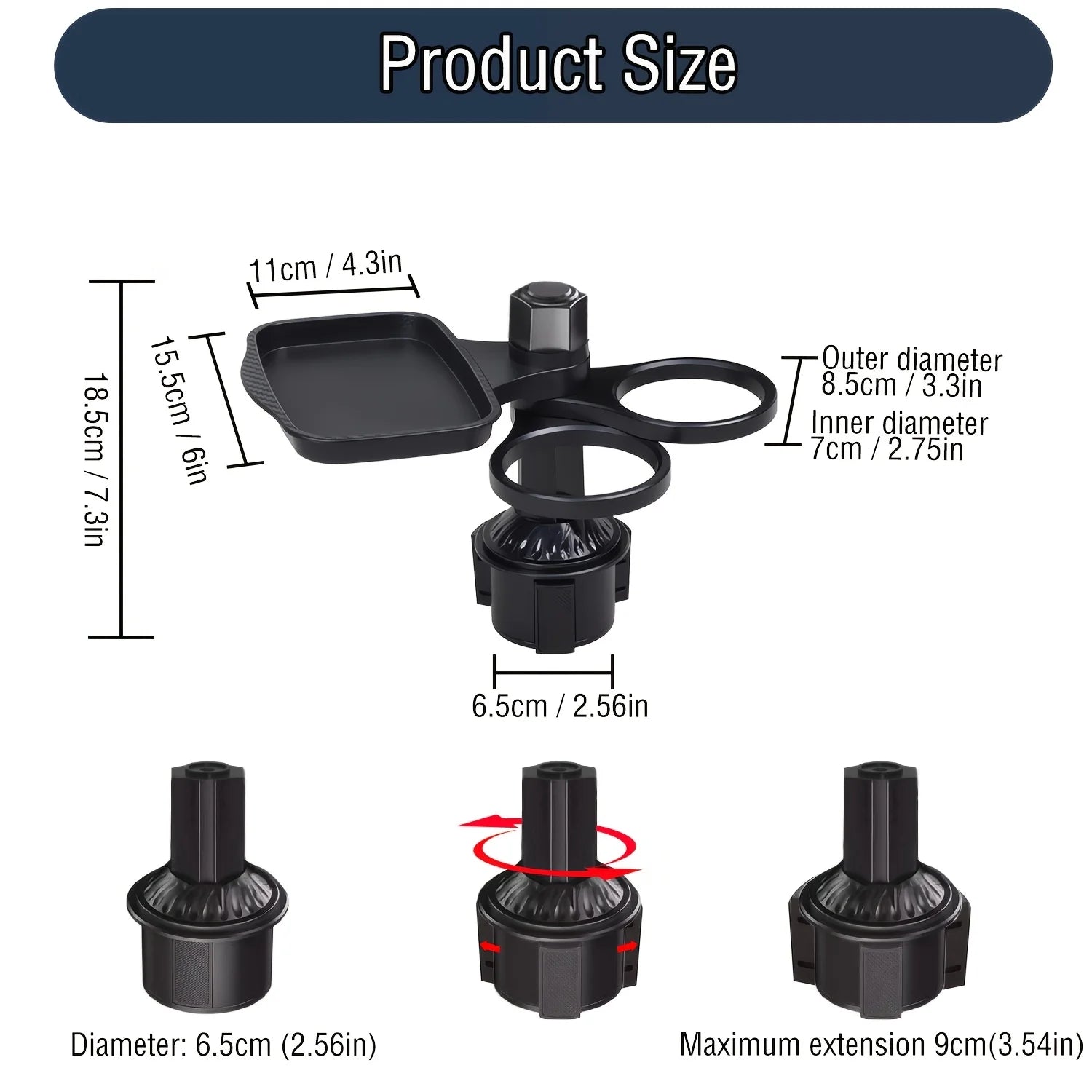 Car Cup Holder with Detachable Food Table