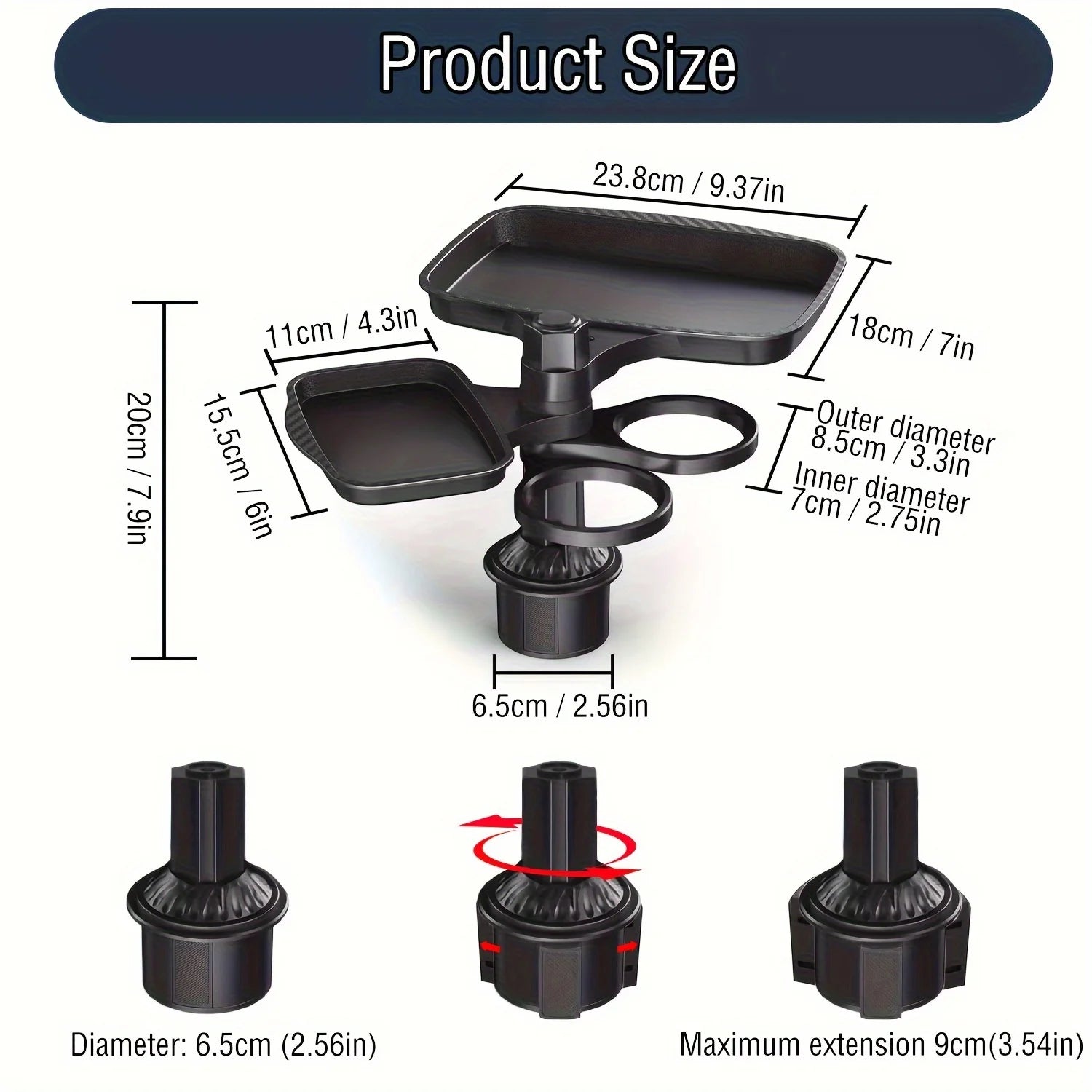 Car Cup Holder with Detachable Food Table